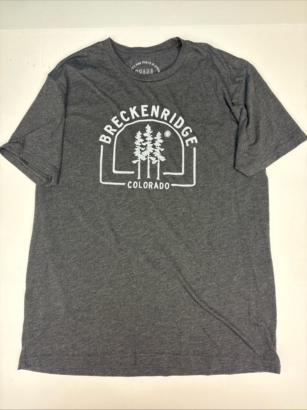 Ohana Breckenridge CO Adult Large T-Shirt Gray Short Sleeve White Graphic Trees